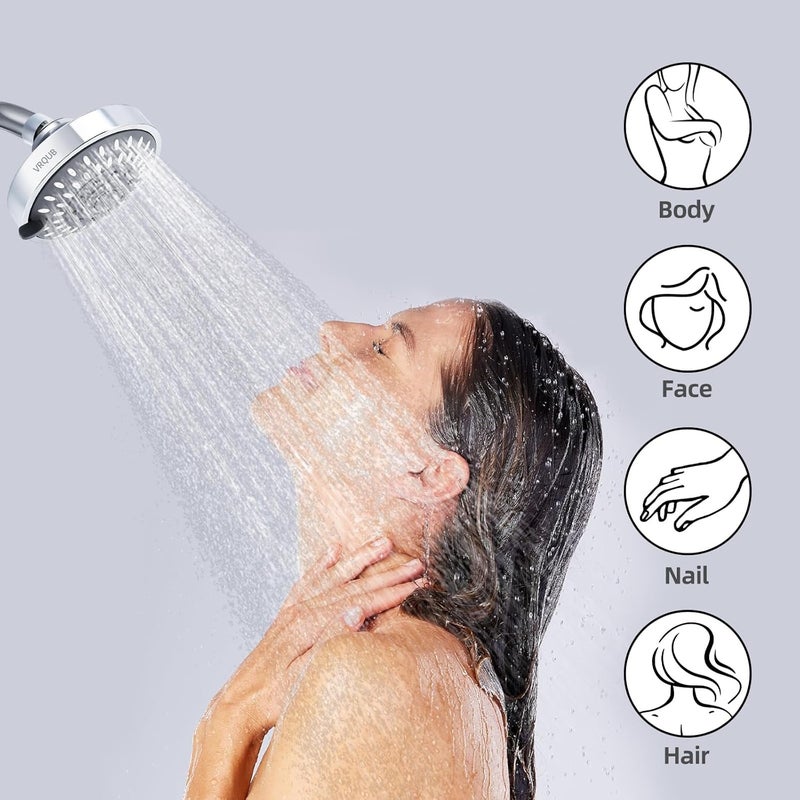 VRQUB High Pressure Fixed Showerheads,5-Mode High Flow Fixed Showerheads,4inch Rain Shower Heads with adjustable Metal Swivel Ball Jiont - Image 2